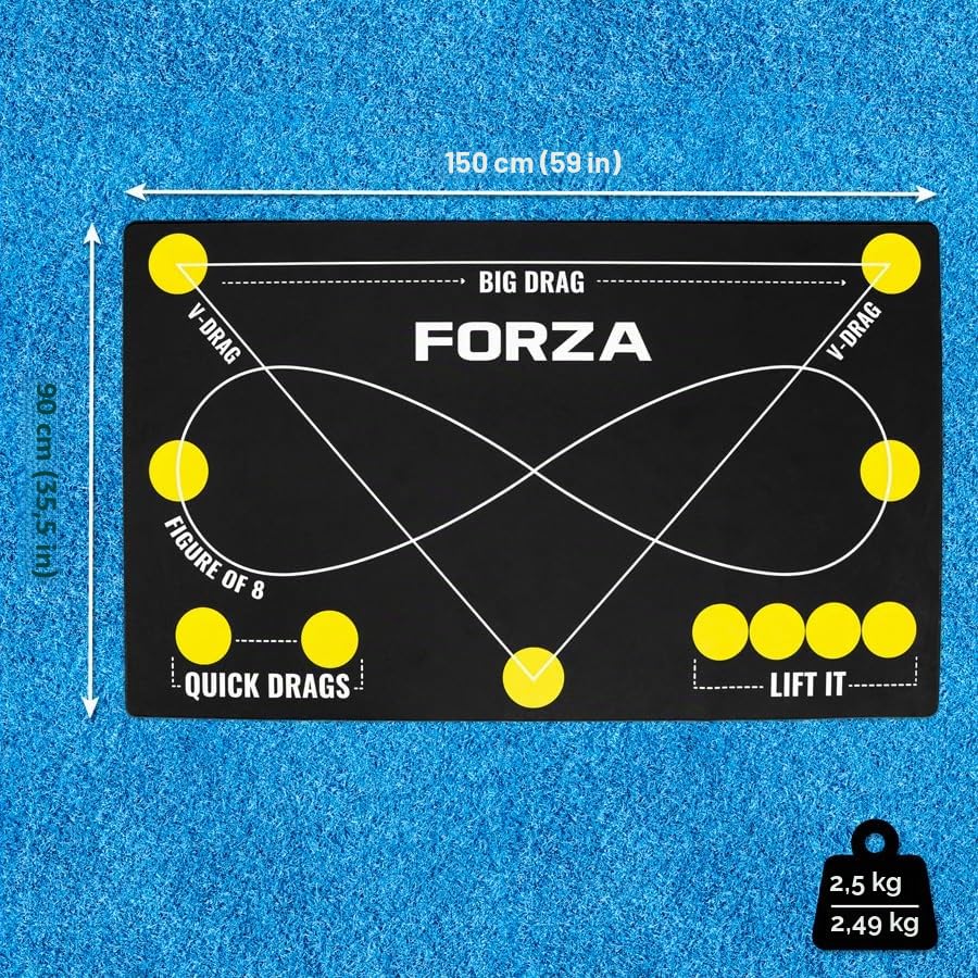 FORZA Tapis de contrôle individuel pour hockey | Tapis PVC de 150 × 90 cm avec base en caoutchouc antidérapant pour manipulation de bâton et exercices | Zones d'exercice haute visibilité pour