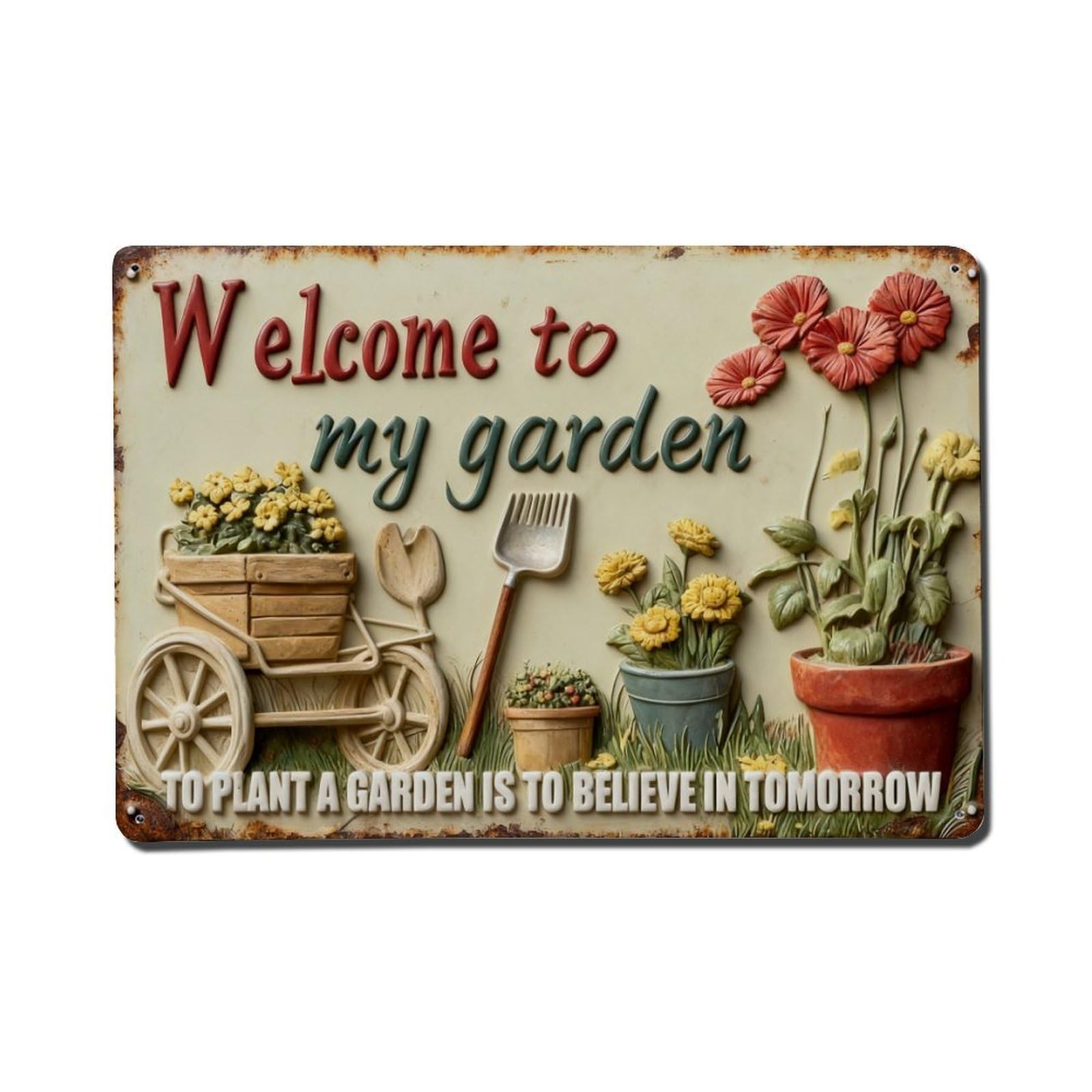 Iageret Vintage Welcome To My Garden Metal Tin Sign Retro Wall Decor, Bar Garage Cafe Kitchen Home Wall Art Poster Decoration 8X12inches