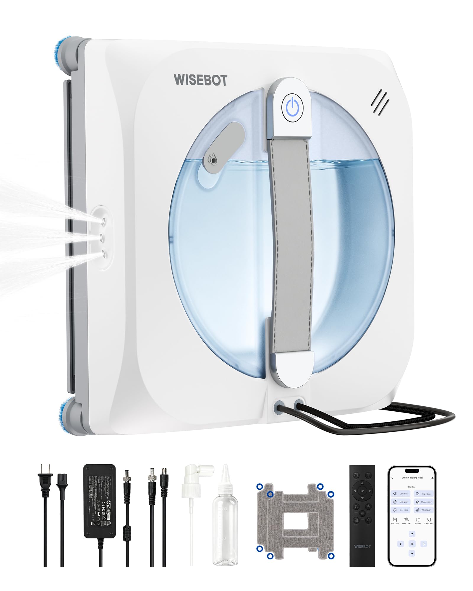 WISEBOT Window Cleaning Robot with AI Navigation, Triple Spray, Square Edge