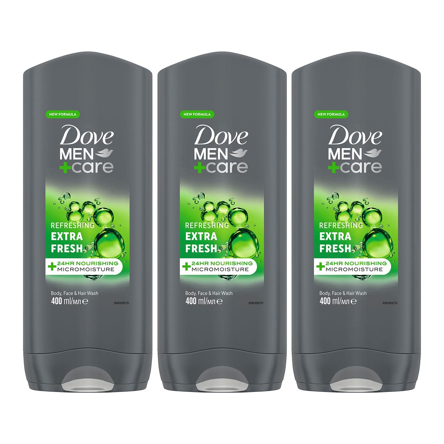 Dove Men+Care Refreshing Extra Fresh 3-In-1 Hair, Body And Face Wash Pack Of 6 With 24-Hour Nourishing Micromoisture Technology Body Wash For Men 400 Ml