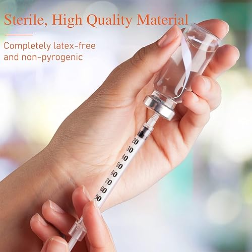 Miniatura 5 de Jeringa U-100 de 1ml con aguja, 31G 1cc, 516-pulgadas (8mm), suministros de medición de laboratorio, envueltas individualmente, paquete de 50