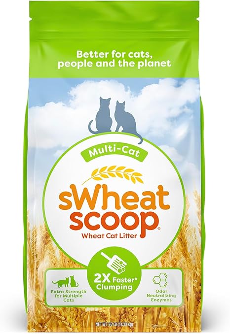 Natural Wheat Multi-Cat Litter, Superior Clumping with Odor Neutralizing Enzymes, 25 Pound Bag