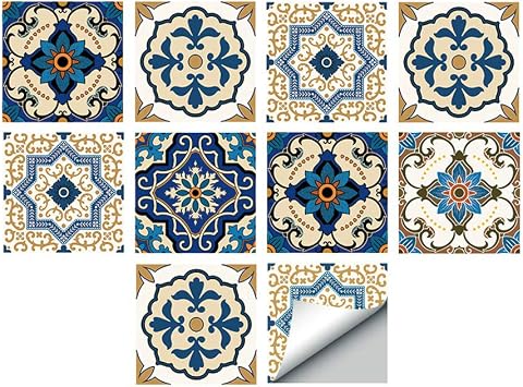 Alwayspon 30Pcs Peel&Stick Vinyl Wall Tile Transfers Sticker, 6x6inch Self Adhesive PVC Backsplash Tile Decals for Bathroom Kitchen Decor, Moroccan