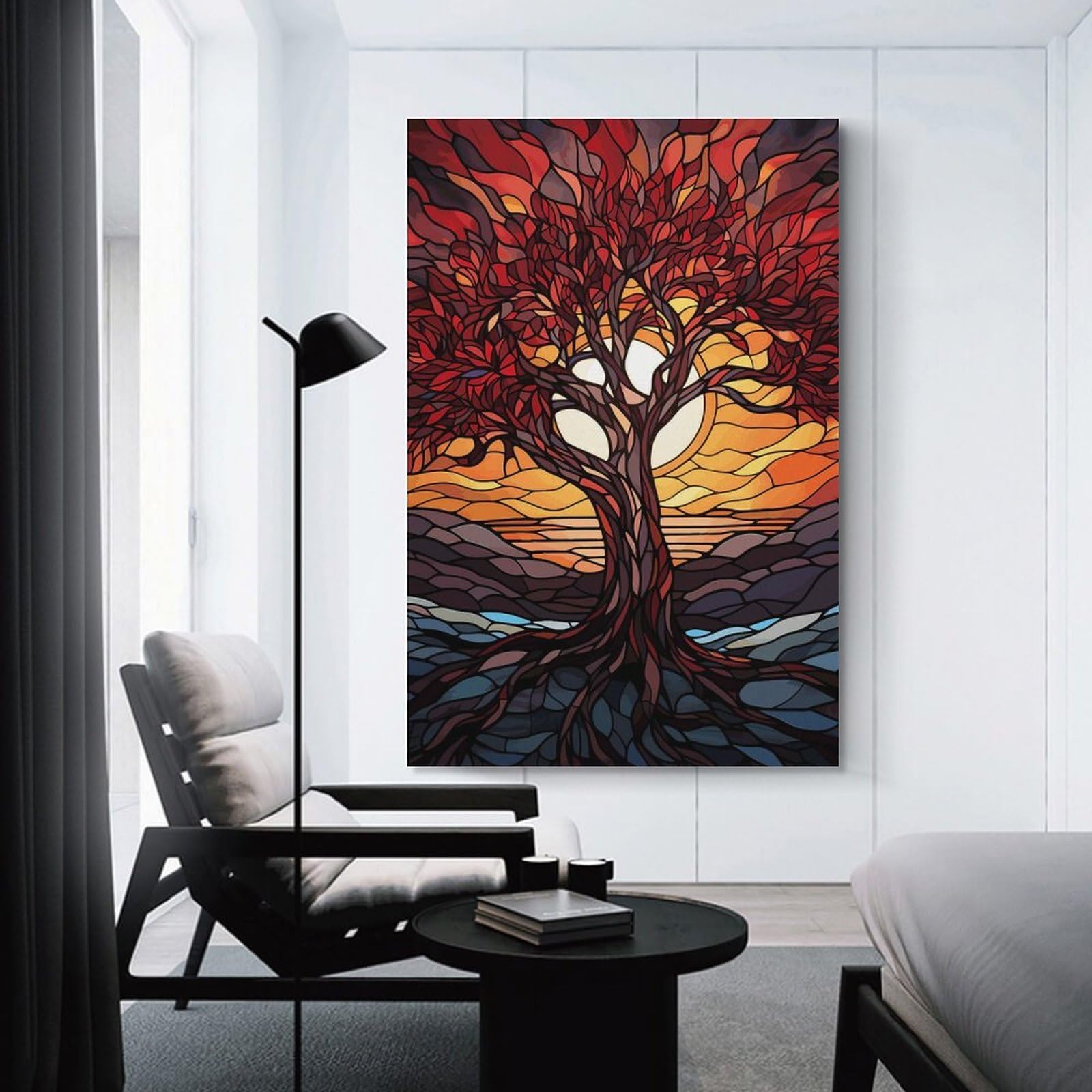 Junmoney Unframe-Style-5-1 Tree Of Life Stained Glass Hanging Wall Art, 24X36inch(60X90cm), For Gallery Wall Decor And Room Displays, Home Wall Art For Statement Displays