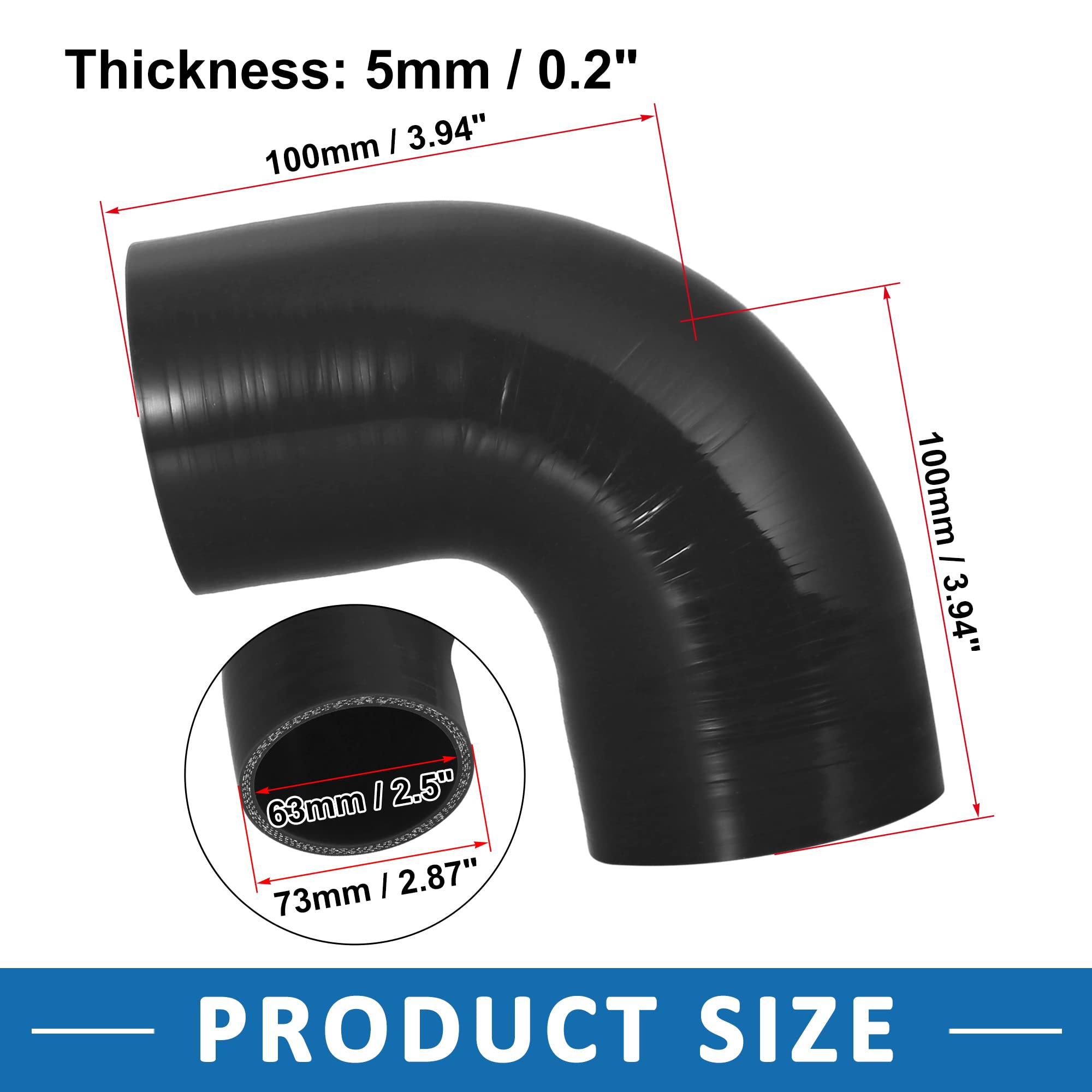 A ABSOPRO Auto 63mm 2.5" ID 90 Gradi Attacco Tubo Nero Silicone