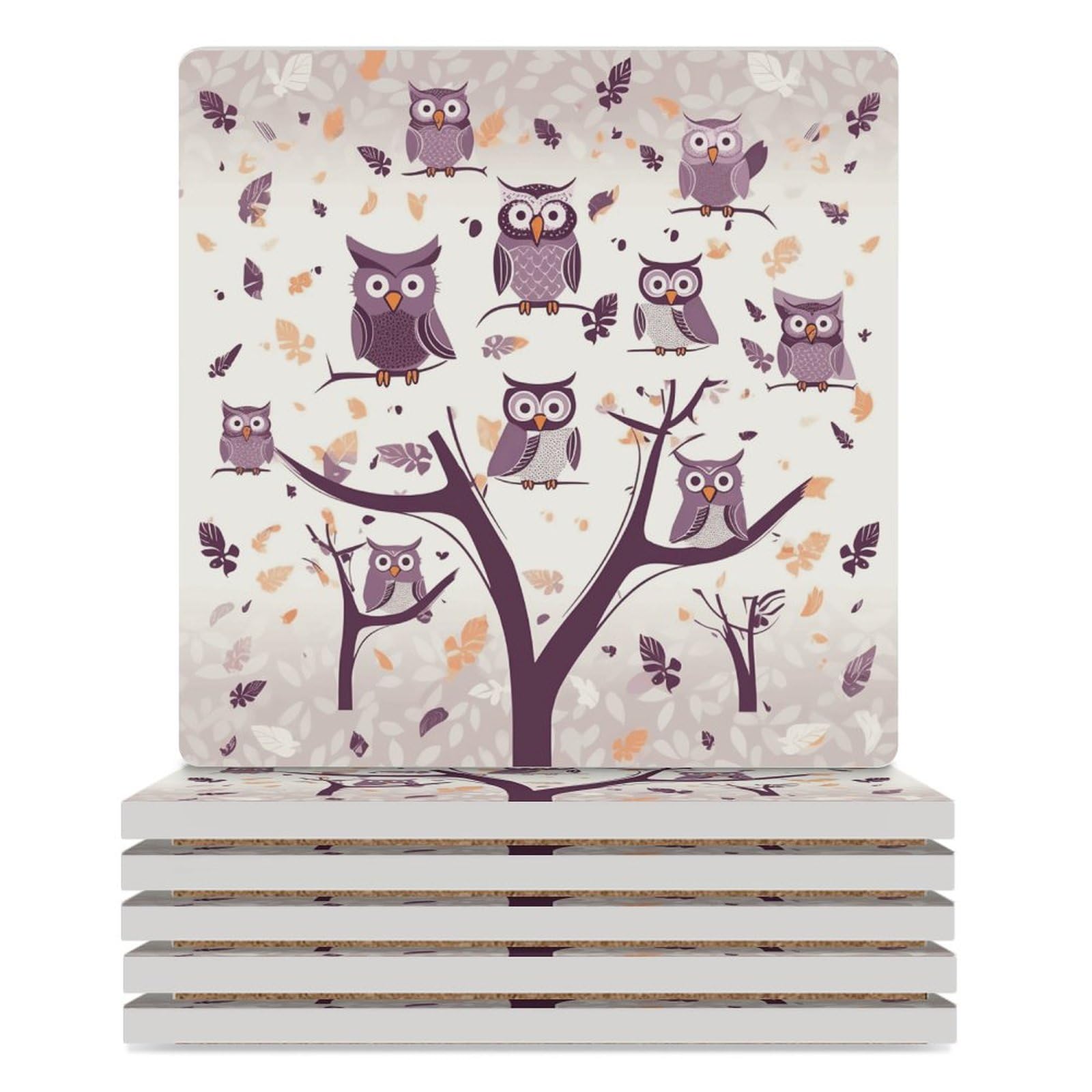 Dessous de verre hibou céramique lot de 6 avec support