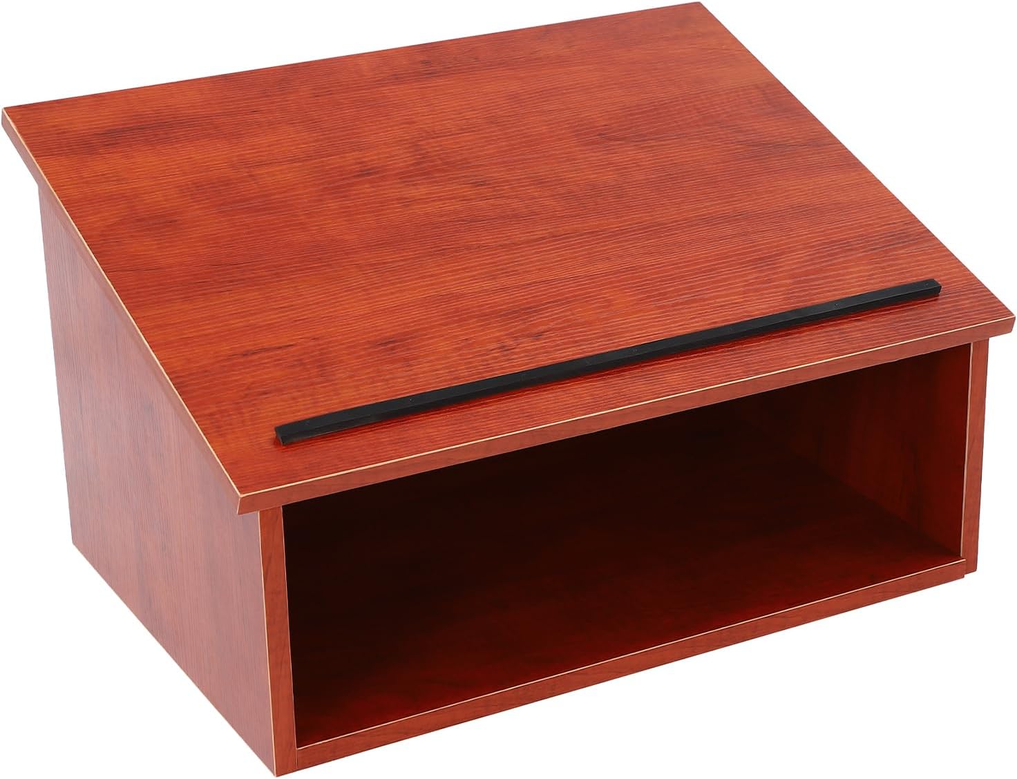 Tabletop Podium Wood,Portable Tabletop Lectern with Storage Room&Baffle Plate,Slant Reading Surface,for Churches, Restaurants,Classrooms (Brown,23.75 * 13.5 * 18.75 in)