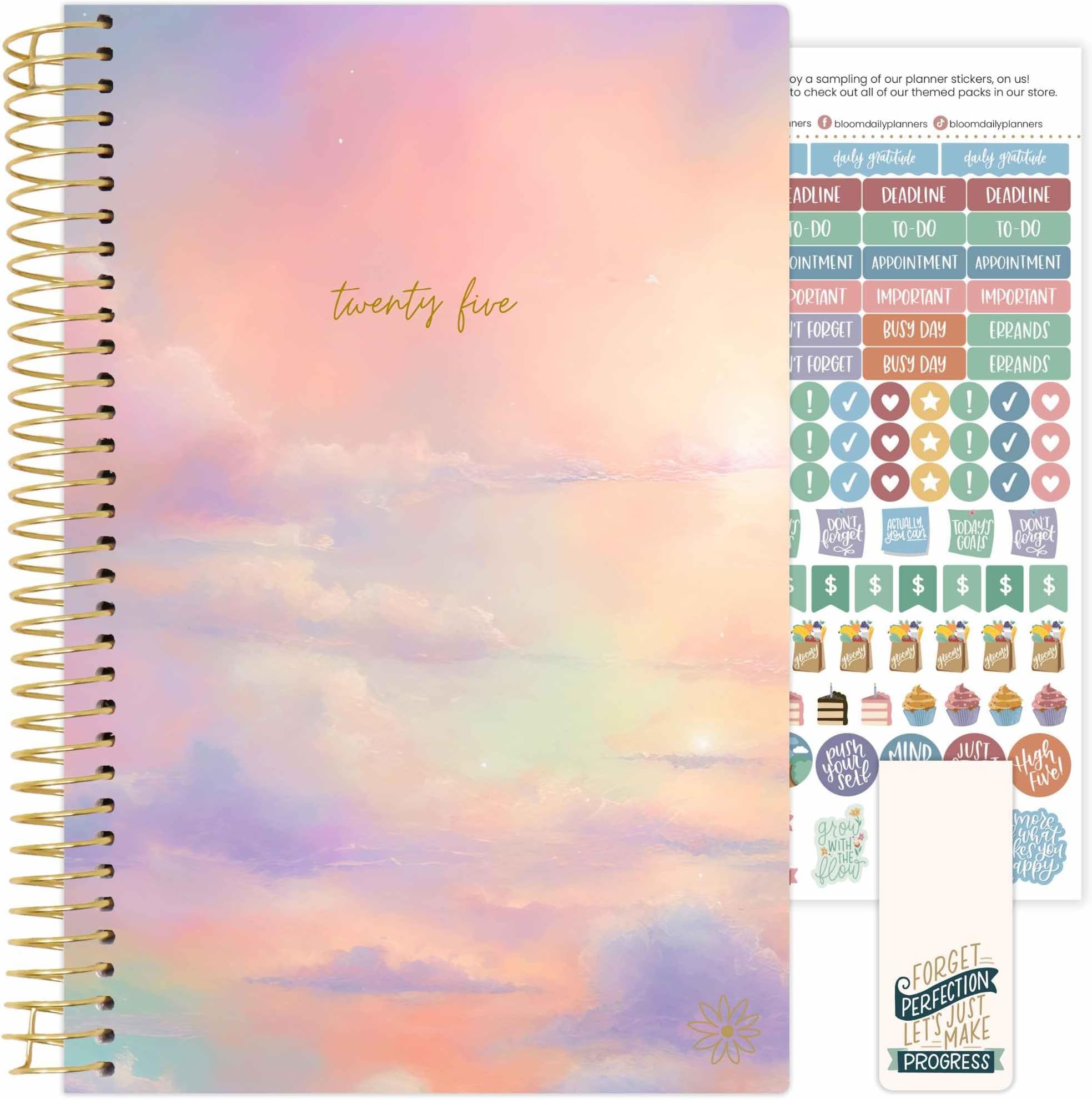 bloom daily planners 2025 Calendar Year Day Planner (January 2025 - December 2025) - 5.5” x 8.25” - Weekly/Monthly Agenda Organizer Book with Stickers & Bookmark - Cotton Candy Clouds