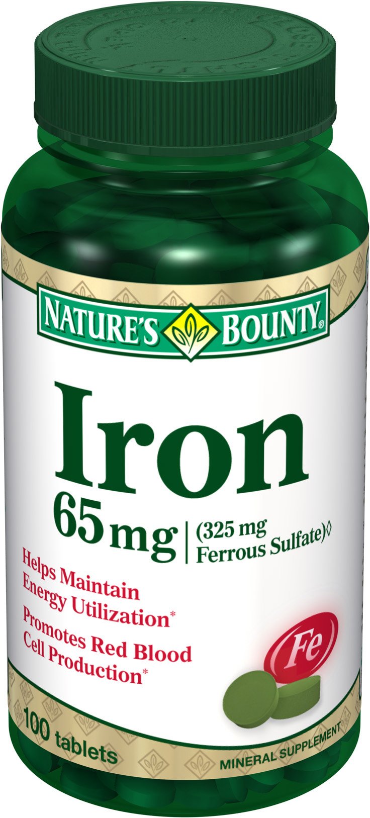 Nature's Bounty Iron 65 Mg.(325 mg Ferrous Sulfate), 100 Tablets, (Pack of 2)