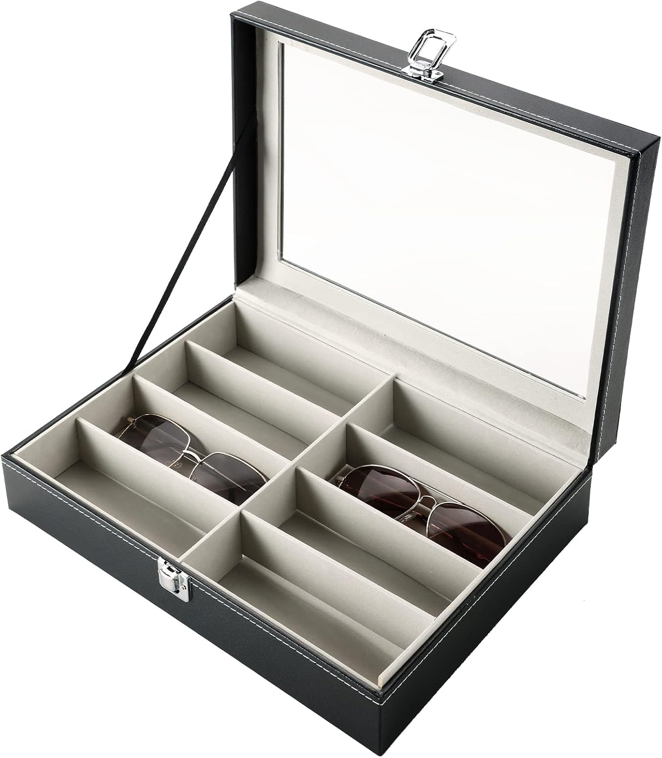 FLKQC 8 Slot Eyeglass Sunglass Storage Box PU Leather Glasses Case