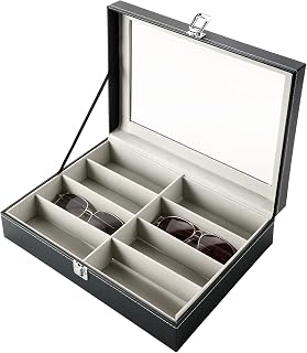 8 Slot Eyeglass Sunglass Storage Box | PU Leather Glasses Case for Women Men | 8 Piece Eyeglasses Storage and Sunglass Glasses Display Drawer Lockable Case Organizer,Black