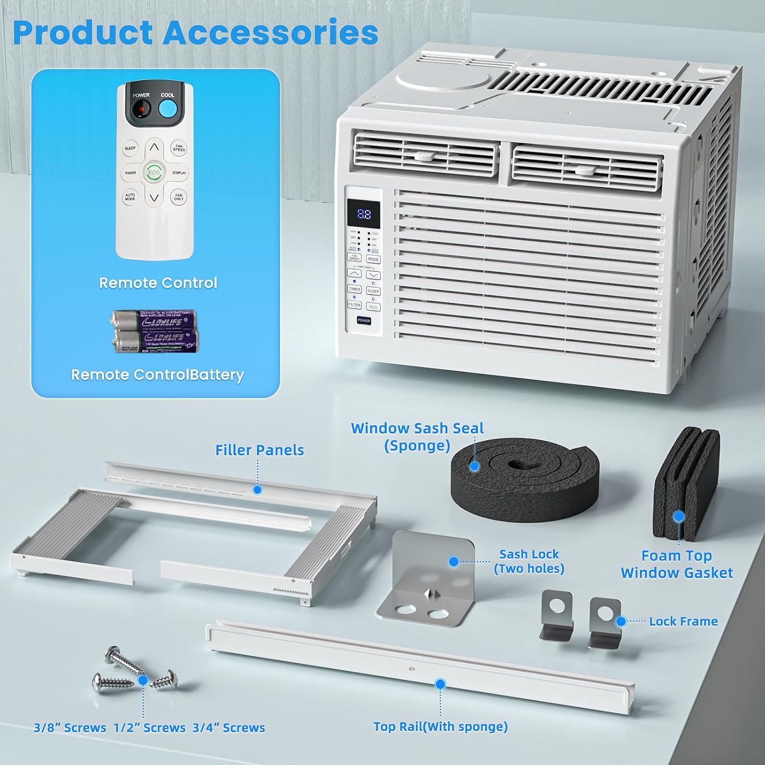 6000 BTU Window Air Conditioner Cool up to 250 Sq. Ft., Ultra-Quiet, Compact-size, Washable and Reusable Filter, Remote Control, 6 in 1 Energy Saving Window AC Unit Fits Small Bedroom, Home, Office