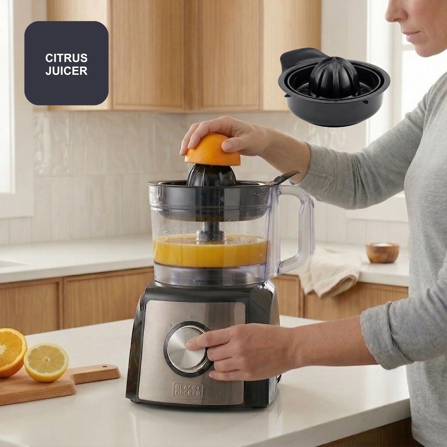 BLACK+DECKER – Procesador De Alimentos BXFPA1200E | 1200W | Jarra 1.5L | 2 Velocidades + Turbo | +8 Accesorios | Inox Antihuellas | Cuchillas Y Discos INOX | BPA Free | Antideslizante