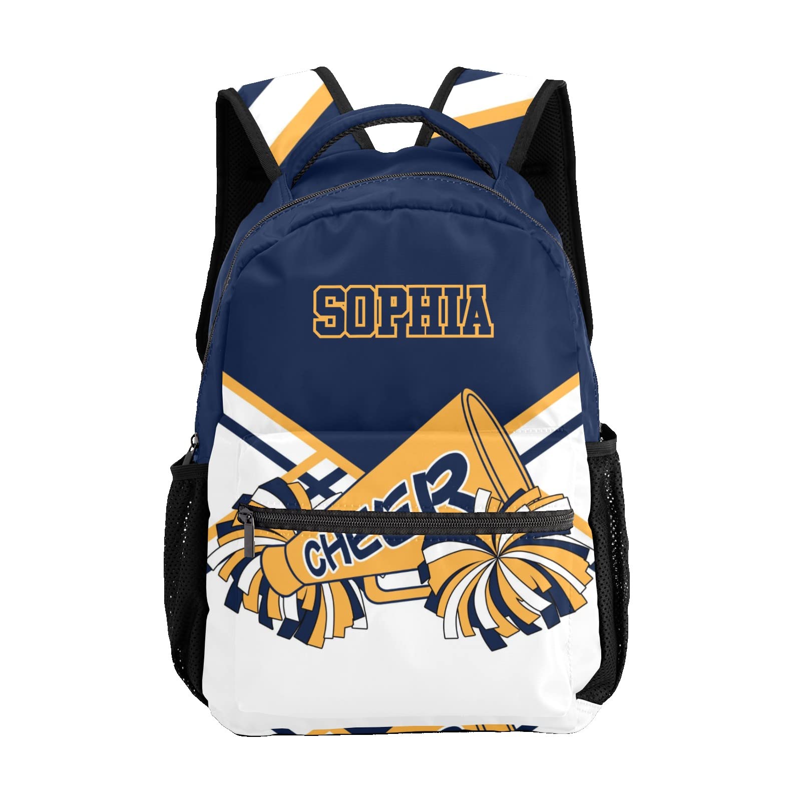 SunFancyCustom Personalized Custom Cheerleader Navy Blue Yellow Backpack Lightweight Travel Hiking Causual Bag With Name