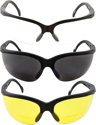 Miniatura 4 de grinderPUNCH Combo de 3 pares de anteojos de lectura de seguridad bifocal, varios colores, transparente, negro, amarillo, con cubierta lateral