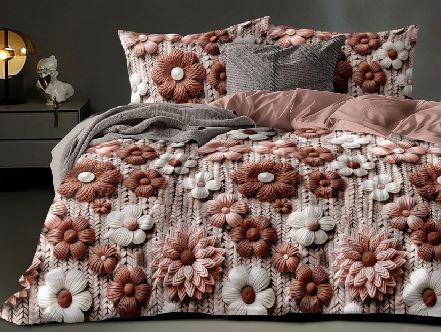 Image of 1 Reversible Comforter Super King Size 108 x 108 Both Side Same Print 1 Bedsheet King Size 108 * 108 inches and 2 Pillow Cover 4 Pieces Bedding Set | AC Quilt | AC Dohar (Design-24)