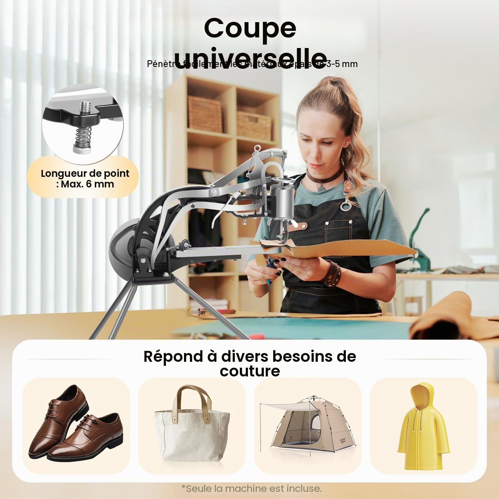 Machine à coudre professionnelle réglable à 360 ° pour cuir - Agrafeuse manuelle de réparation de chaussures avec manivelle haute performance - Outil de cordonnier pour l'artisanat du cuir et le