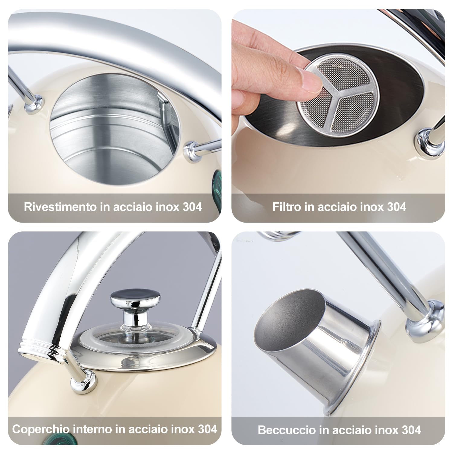 Wiltal Bollitore elettrico retrò, in acciaio inox, 2200 W, 1,8 litri, ideale per tè, caffè, alimenti per bambini, senza BPA