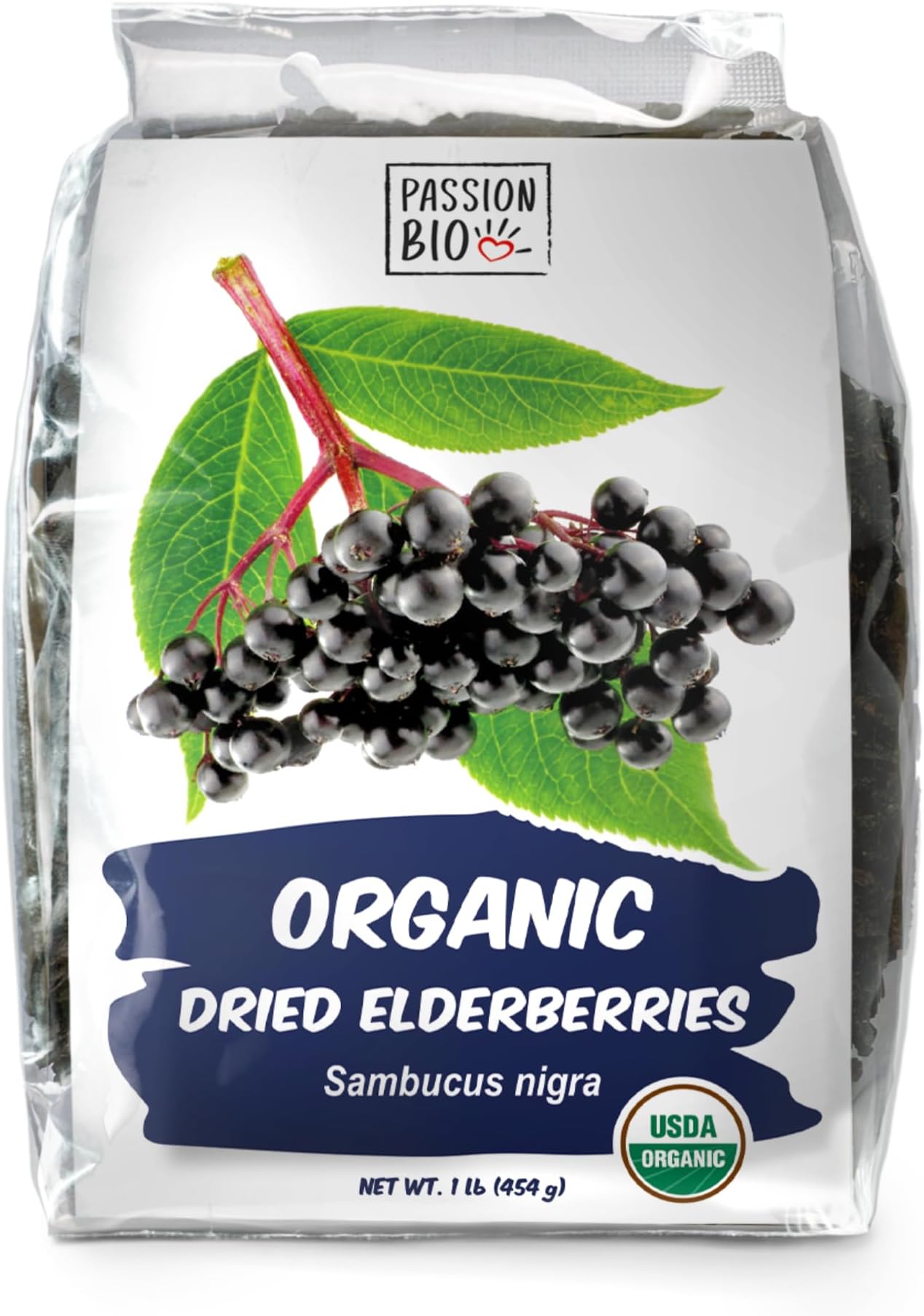 Dried Elderberries Organic 1 lb Bulk Bag - USDA Certified, Non-GMO Sambucus Nigra, Whole Dried Elderberry - Natural, No Added Sugar, No Preservatives