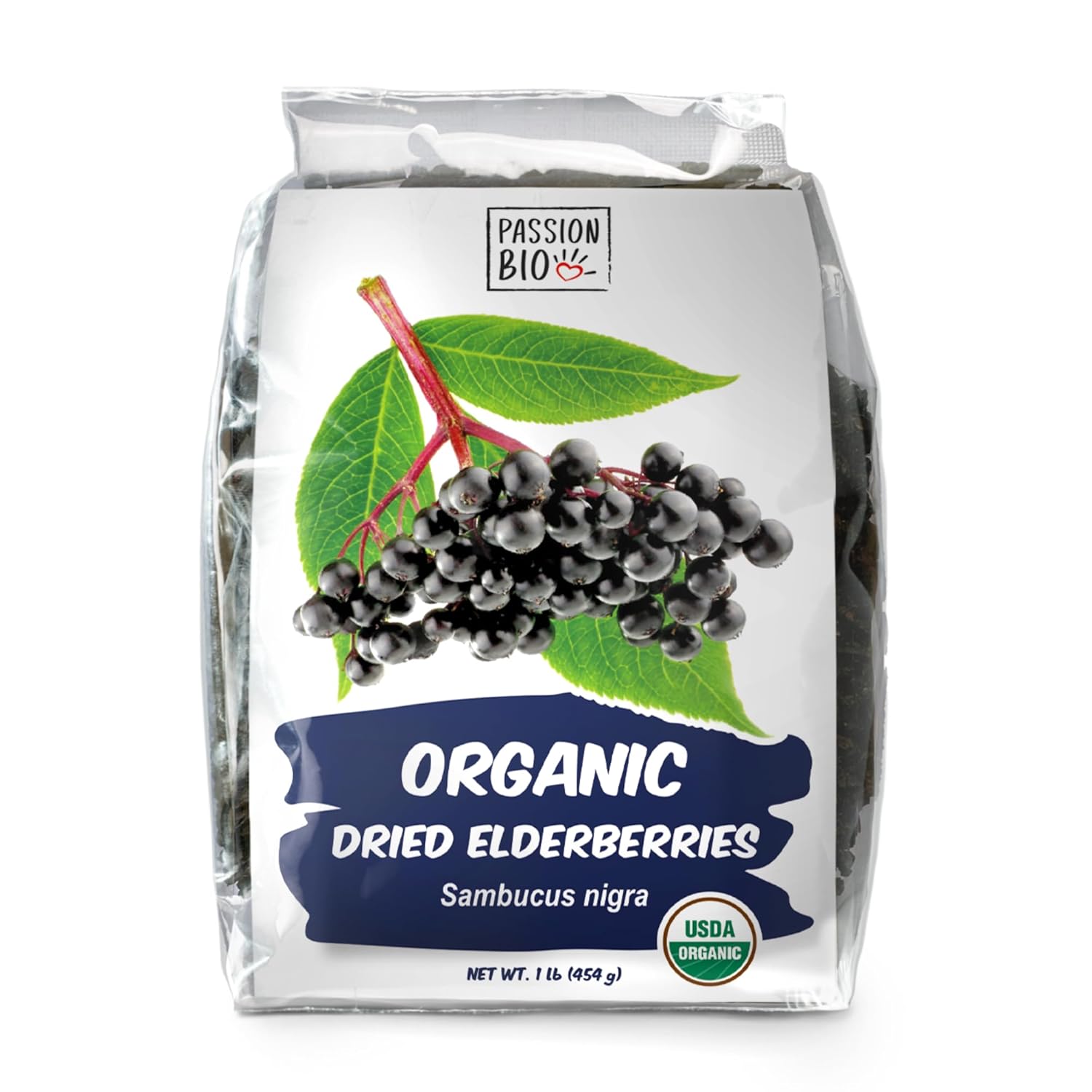 Dried Elderberries Organic 1 lb Bulk Bag - USDA Certified, Non-GMO Sambucus Nigra, Whole Dried Elderberry - Natural, No Added Sugar, No Preservatives