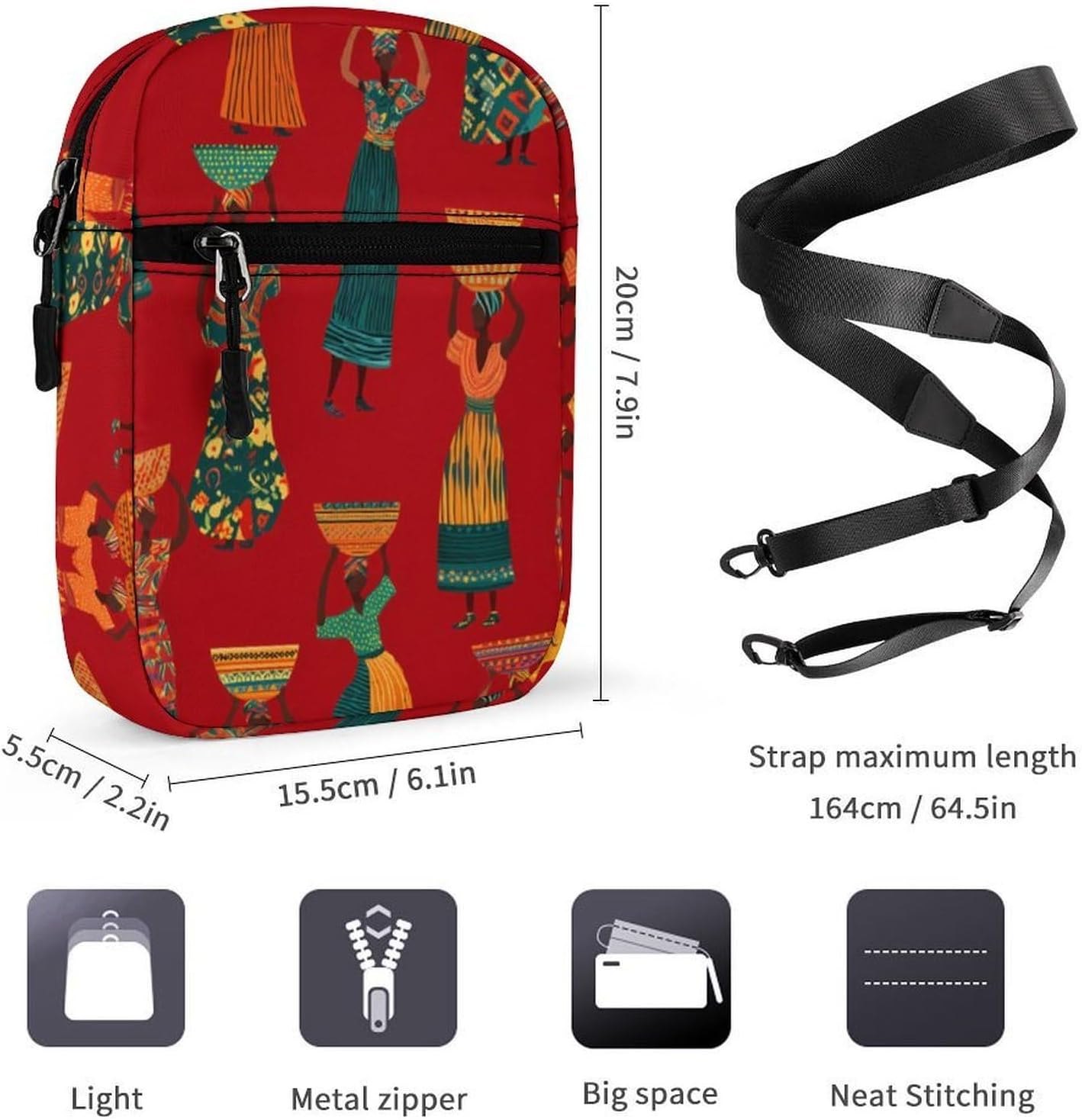African Tradition Women Dance Small Crossbody Bag Sling Shoulder Satchel | for women men,work travel workout,detachable and adjustable shoulder strap