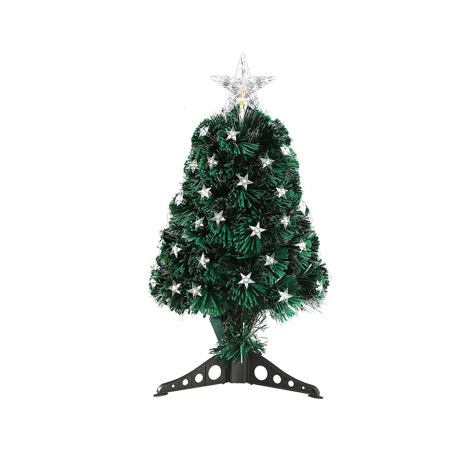 Árbol de Navidad de fibra óptica de 2 pies, con 60 decoraciones de pentagramas y 65 luces, LED multicolor, 8, iluminación, modos, árbol de Navidad, verde