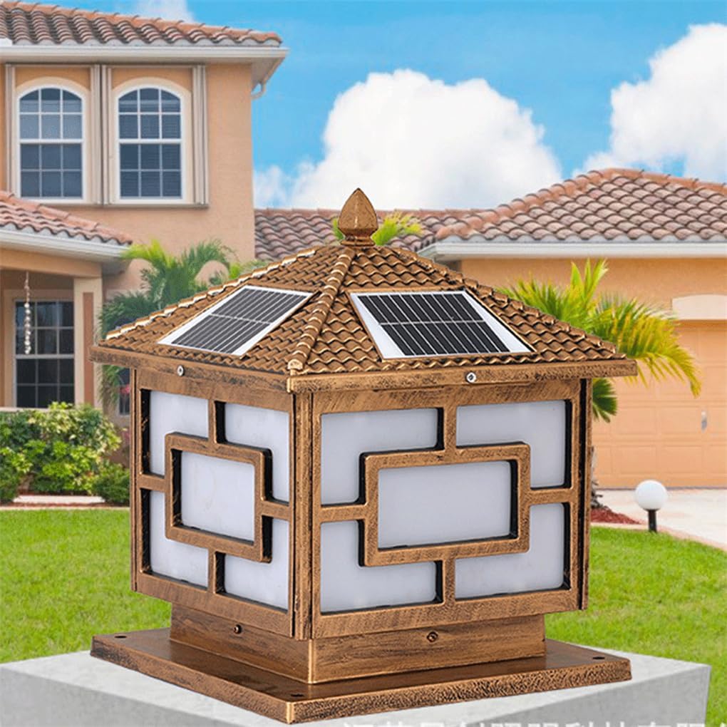 Solar Post Cap Lights Outdoor Traditional Aluminum Acrylic Bollard Lamp Rustic Farmhouse Landscape Lantern Bronze Finish Pillar Lighting for Garden Fence Deck Patio Garden