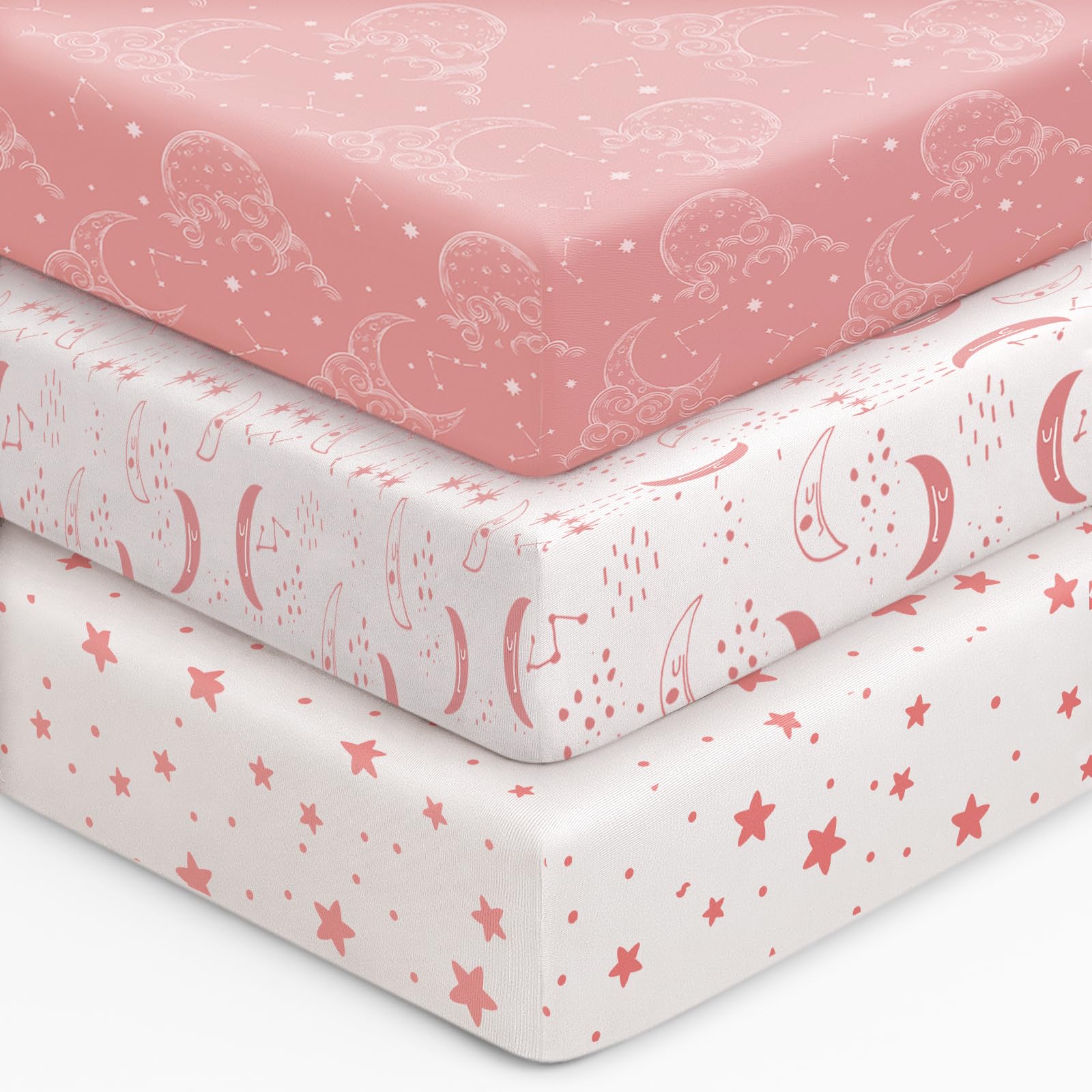 Drap-housse de berceau anti-transpiration lot de 3 Unnivoll rose lune