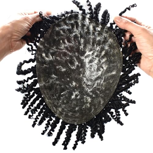 Miniatura 3 de Trenzas afro Toupee para hombres negros, rastas de cabello humano, tupé para hombres negros, trenzas de ganchillo, unidades de cabello humano