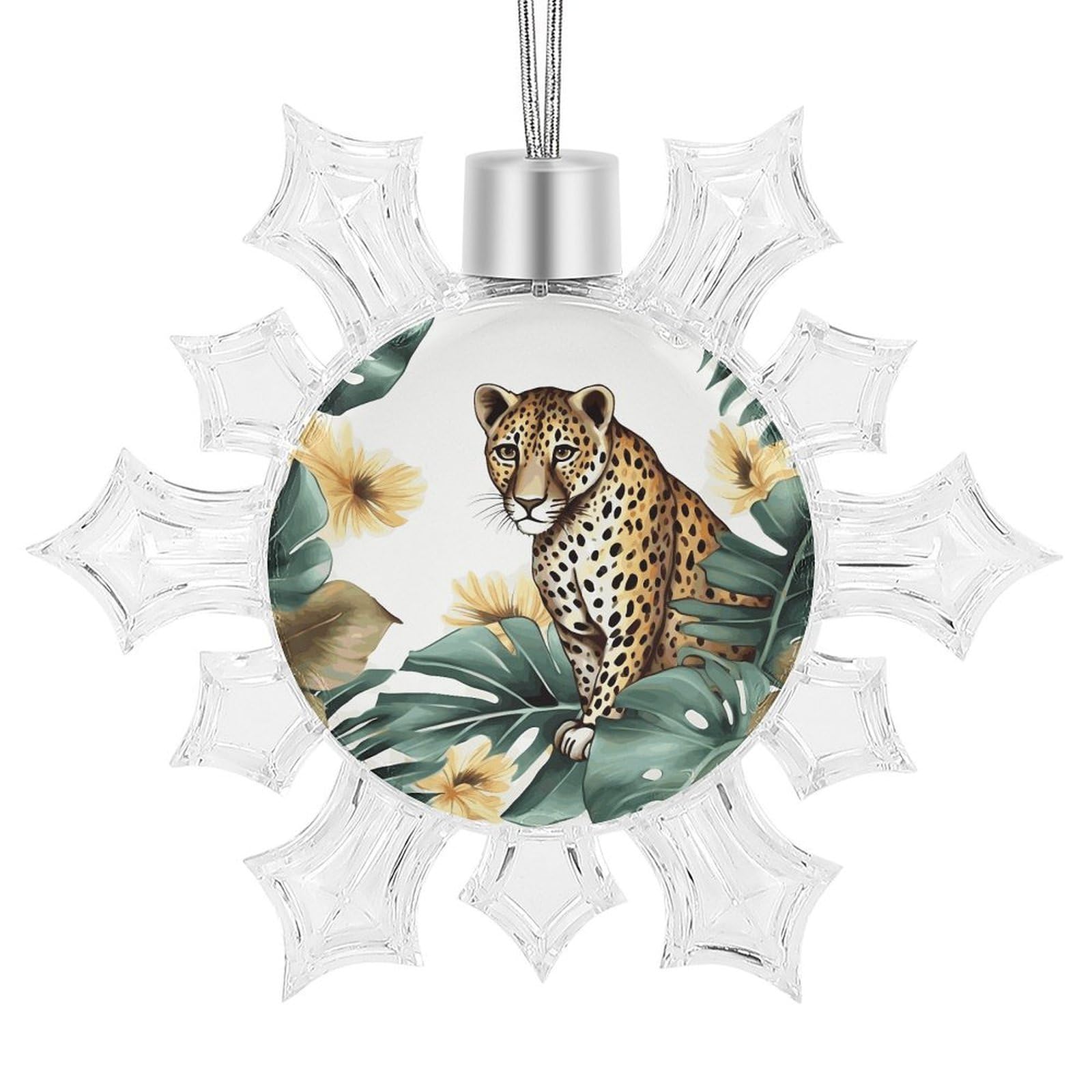 Leopard and Palm Leaves Snowflake Ornaments Cute Snowflake Pendant Exquisite Christmas Tree Ornaments for Christmas Weddings New Year Birthday Holiday Celebration