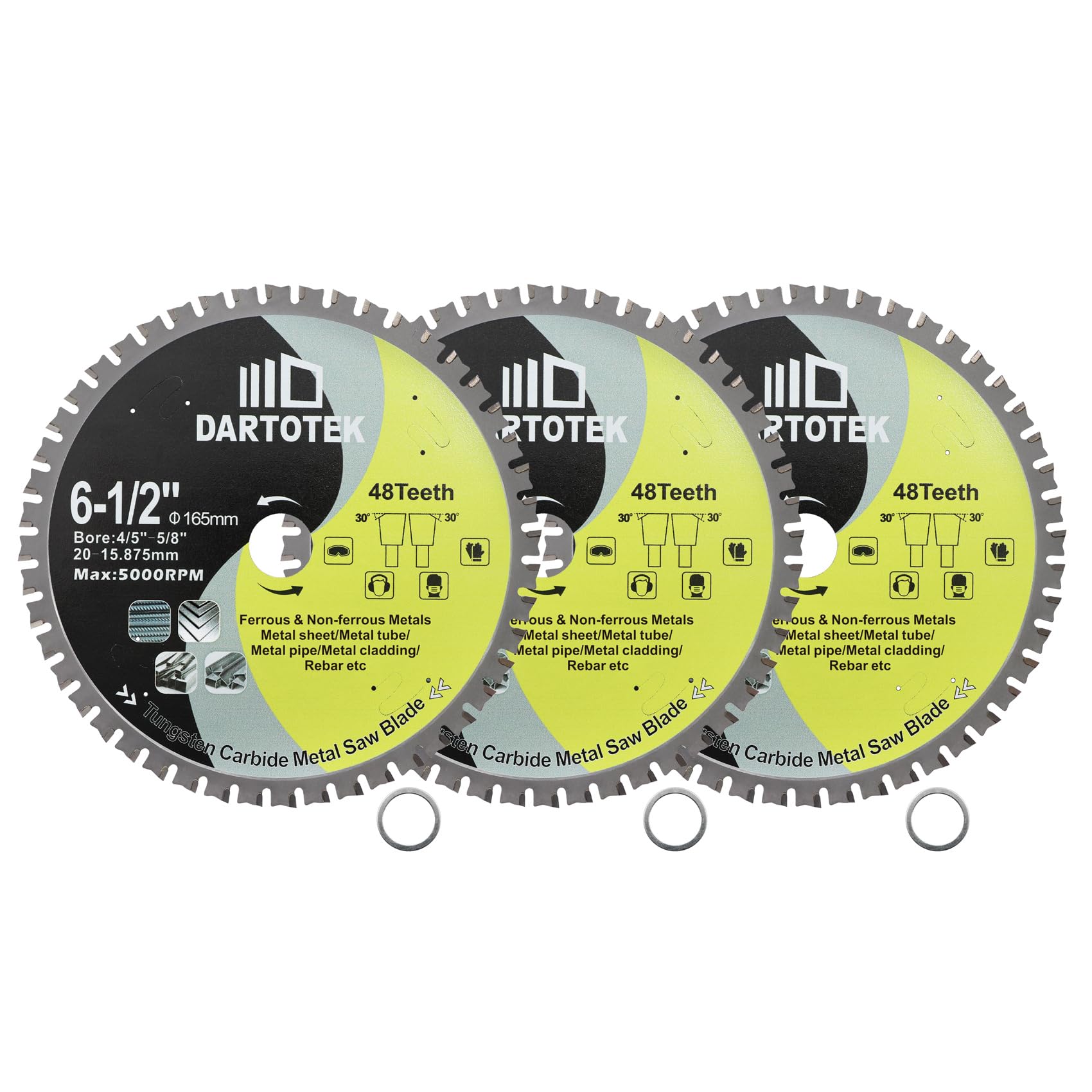 165mm TCT Saw Blades, 48 Teeth Metal Cutting Disc Tungsten Carbide Tipped Circular Saw for Iron, Stainless Steel, Nickel, Titanium, Ferrous Metals, and Steel Pipe,3 pieces