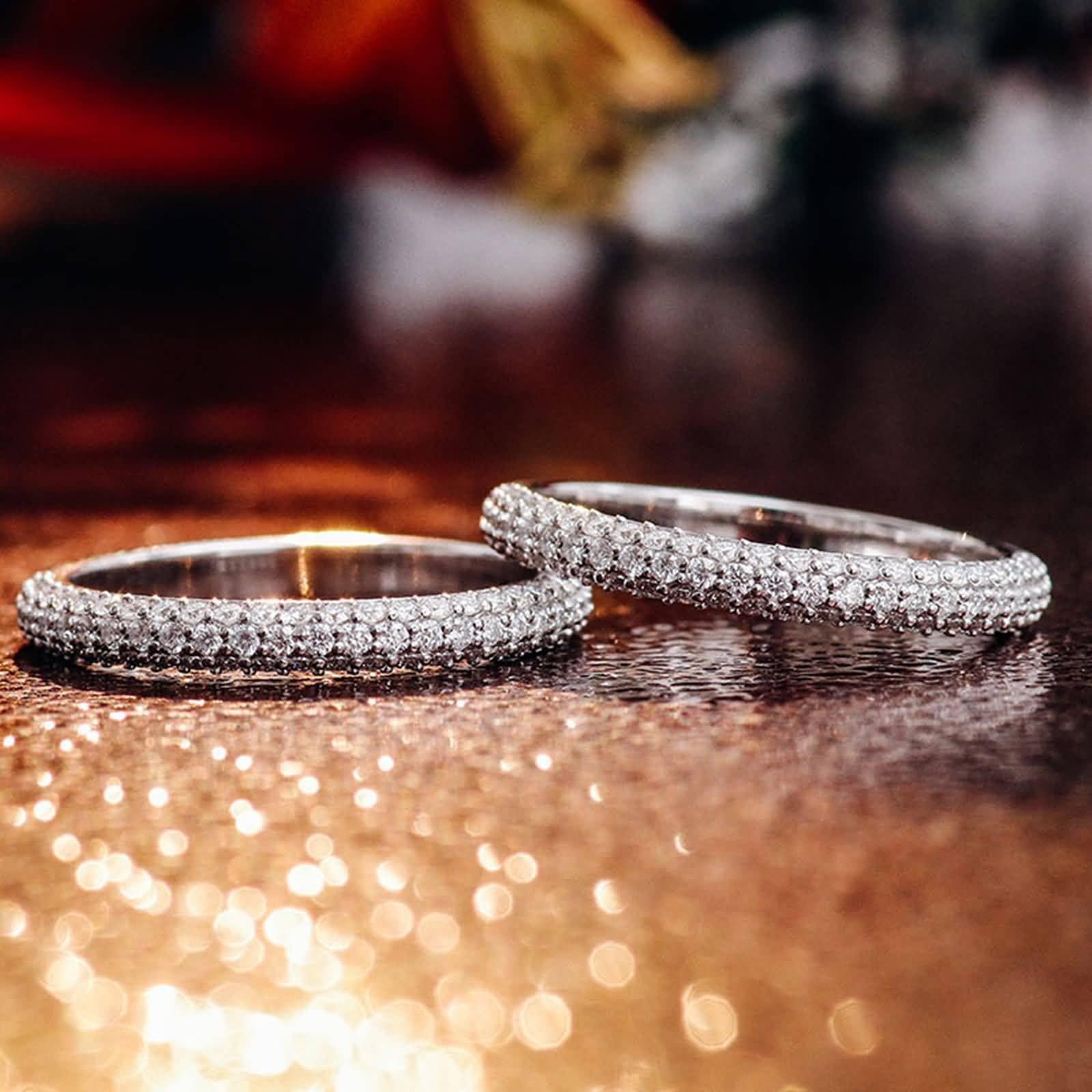 Ring Frauen, Freundschaftsringe Dünn mit Luxuriösem Moissanit, Stapelbar Mutter Tochter Geschenk