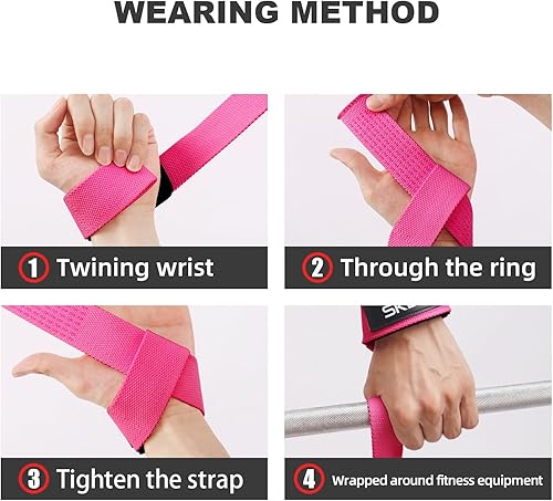 Miniatura 9 de SKDK Correas de levantamiento de muñeca de algodón duro para levantamiento de pesas, correas de peso muerto con neopreno acolchado para muñeca y