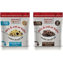 Baking Coach Cookie Dough Kit - Patent Mix in the Bag & Eat or Bake Design - Mess Free Baking for Adults, Premeasured Cooking Activity Kits for Family, 2 Pack, Chocolate Chip & Double Chocolate