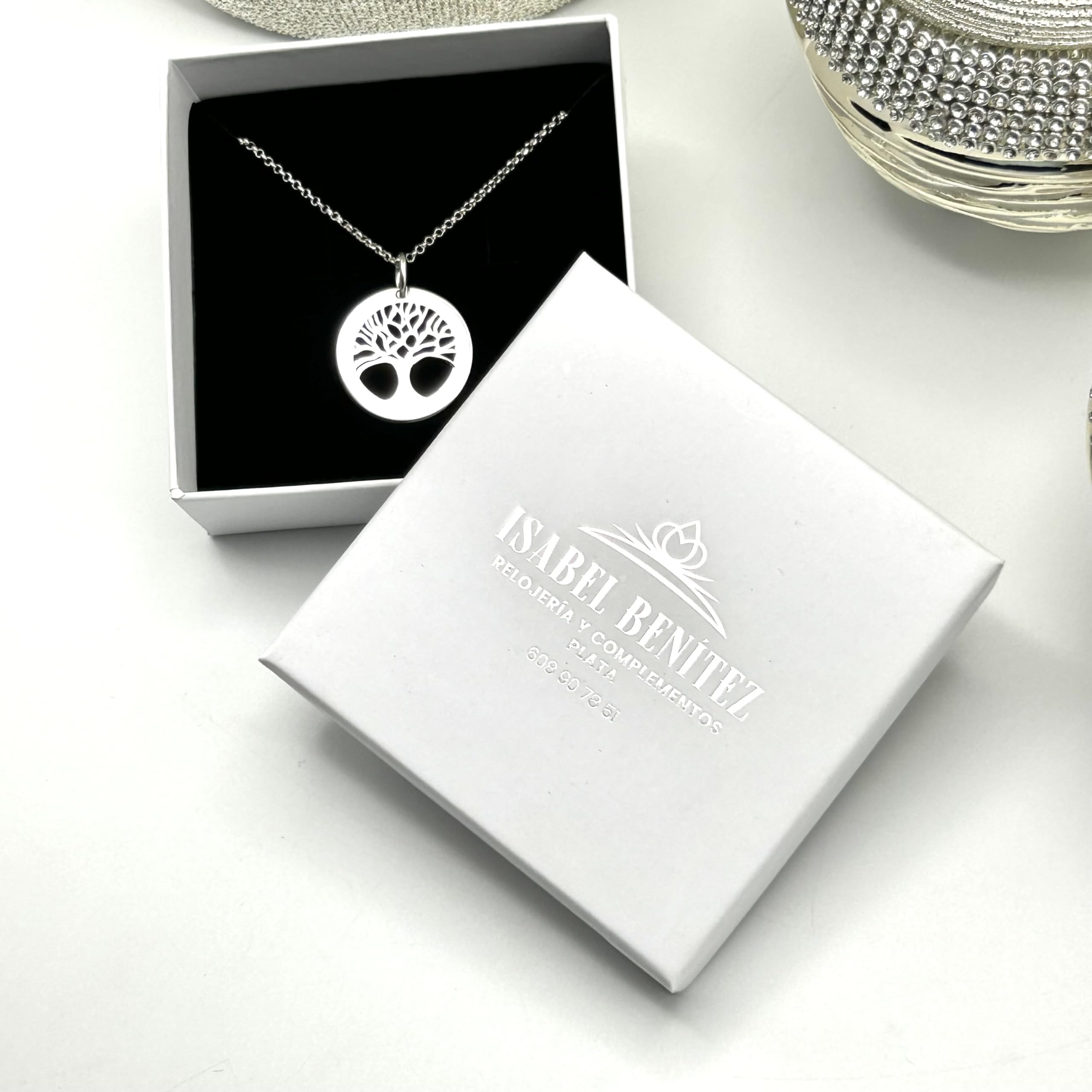 Collar Árbol de la Vida en Plata de Ley 925 personalizable, con cadena Rolo de 45cm + Alargador. Un regalo perfecto para regalar a madres o abuelas. (Collar Árbol de la Vida)