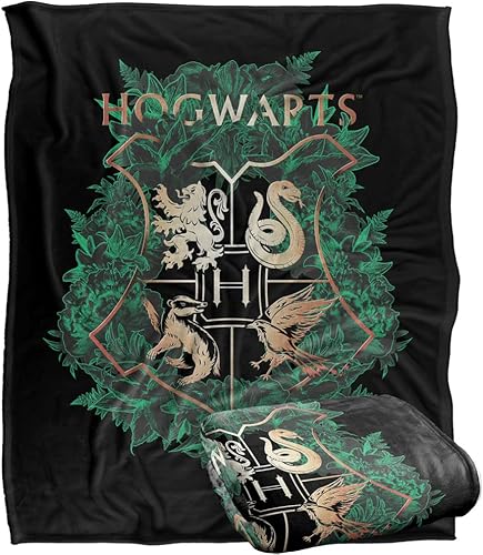 Harry Potter Hogwarts - Manta con diseño floral verde y dorado con licencia oficial, tacto sedoso, súper suave, 50 x 60 pulgadas disponible en Yaxa Peru