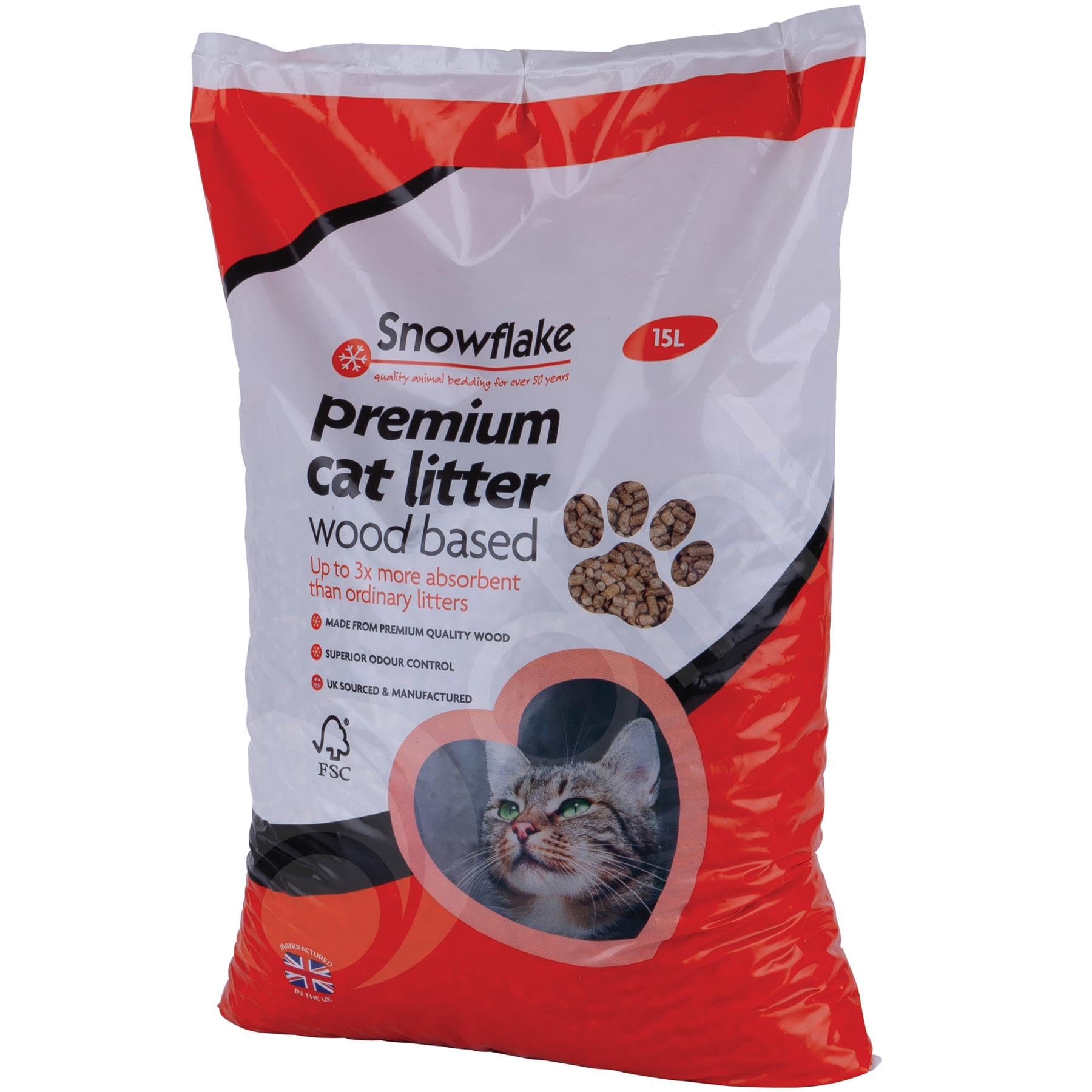 Snowflake 15L Premium Quality Wood Based Cat Litter Pellets, 3 Times More Absorbent than Ordinary Litter, Odour Control, FSC Approved UK Sourced and Manufactured, Biodegradable, 15 Litre, 7 KG — image 1
