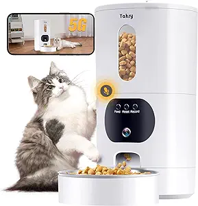 Automatic Cat Feeders Camera 5G: WiFi Easy to Clean Timed Smart Dog Food Dispenser 2-Way Audio Memory Function Pet Feeder HD 1080P Video Record APP Control Dry Food Clear Night Vision Yakry asin的图片