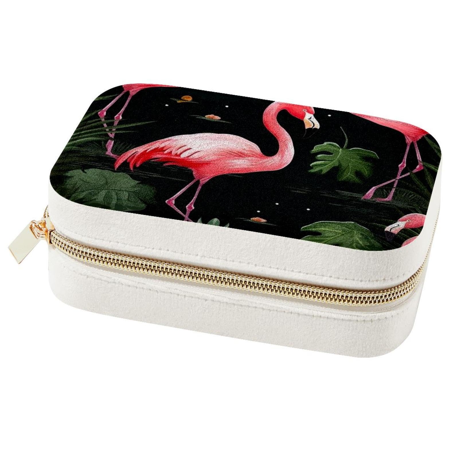 Boîte à bijoux de voyage flamant rose portable pour bagues et colliers