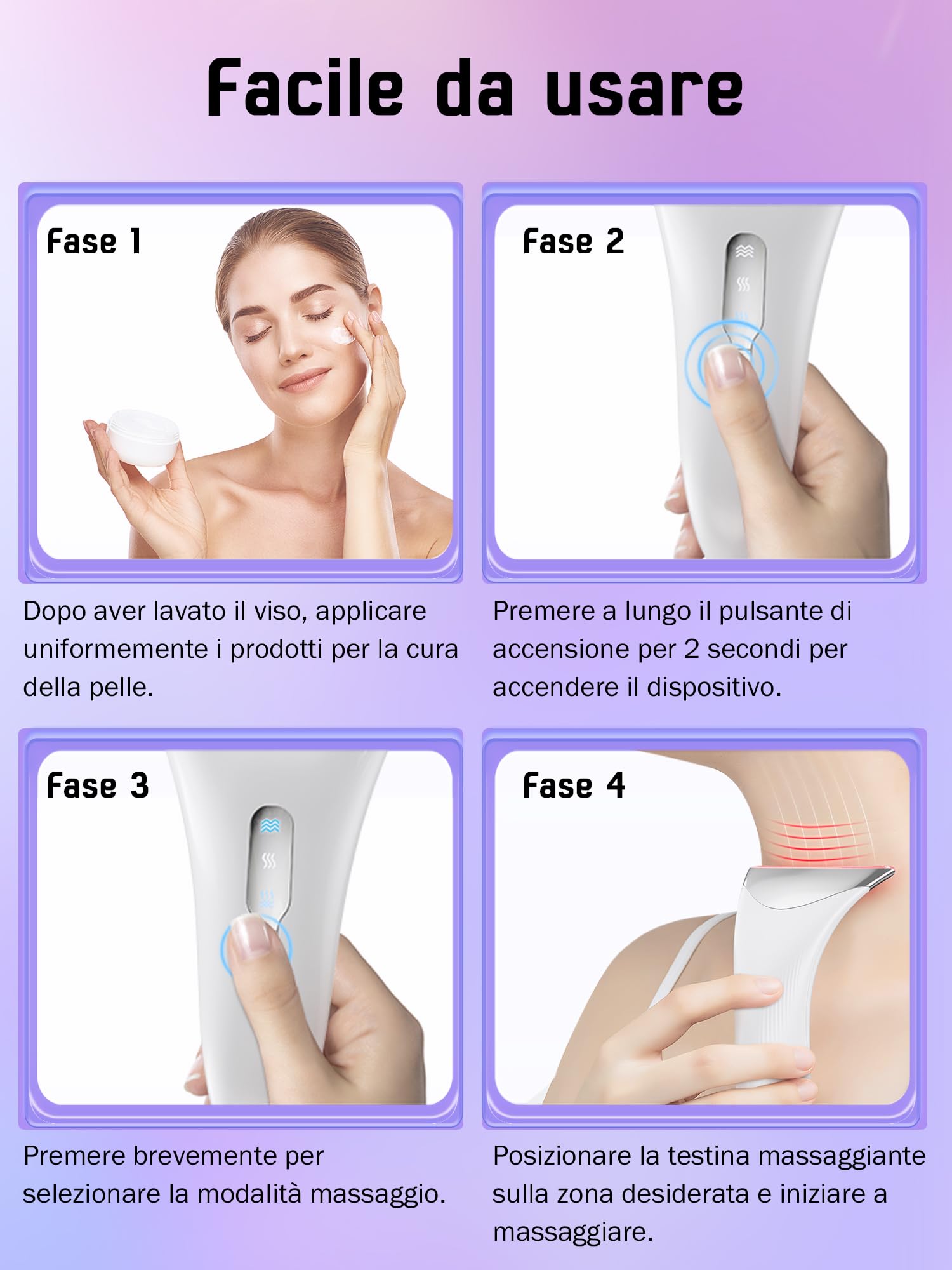 Massaggiatore Viso Lifting Antirughe Elettrico: Face Massager con 3 Modi LED - Dispositivo di Bellezza a 45°C con EMS Microcorrente per Rughe - Gua Sha Elettrico per Massaggio Rassodante Viso e Collo