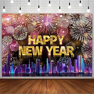 AIBIIN 7x5ft Happy New Year Backdrop 2024 City Night New Year's Eve Grandiose Fireworks Photography Background Cheers to The New Year Eve Party Decor Supplies Banner Boy Girl Adult Photo Booth Props