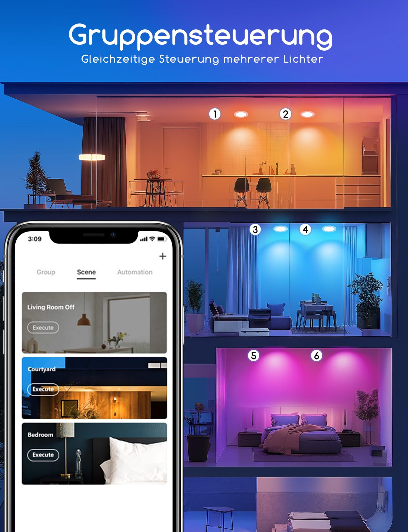 Aigostar Einbaustrahler Intelligente LED Downlight mit Fernbedienung, 6W Einbauleuchte Bluethooth Mesh, Farbe Einstellbar und Weißes Licht 2700K-6000K, Kompatibel mit Alexa, Ф100-110mm, 8 Stück