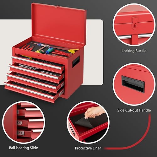 Miniatura 8 de Goplus - Organizador de herramientas con 5 cajones, caja de herramientas superior desmontable, ruedas universales con bloqueo, con forro, estante