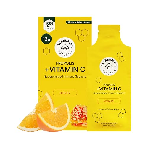 Beekeeper's Naturals Liposomal Vitamin C (1000mg) + Propolis Packets, 12 Ct | Propolis & Honey, Supercharged Immune Support, Increased Bioavailability for Max Absorption