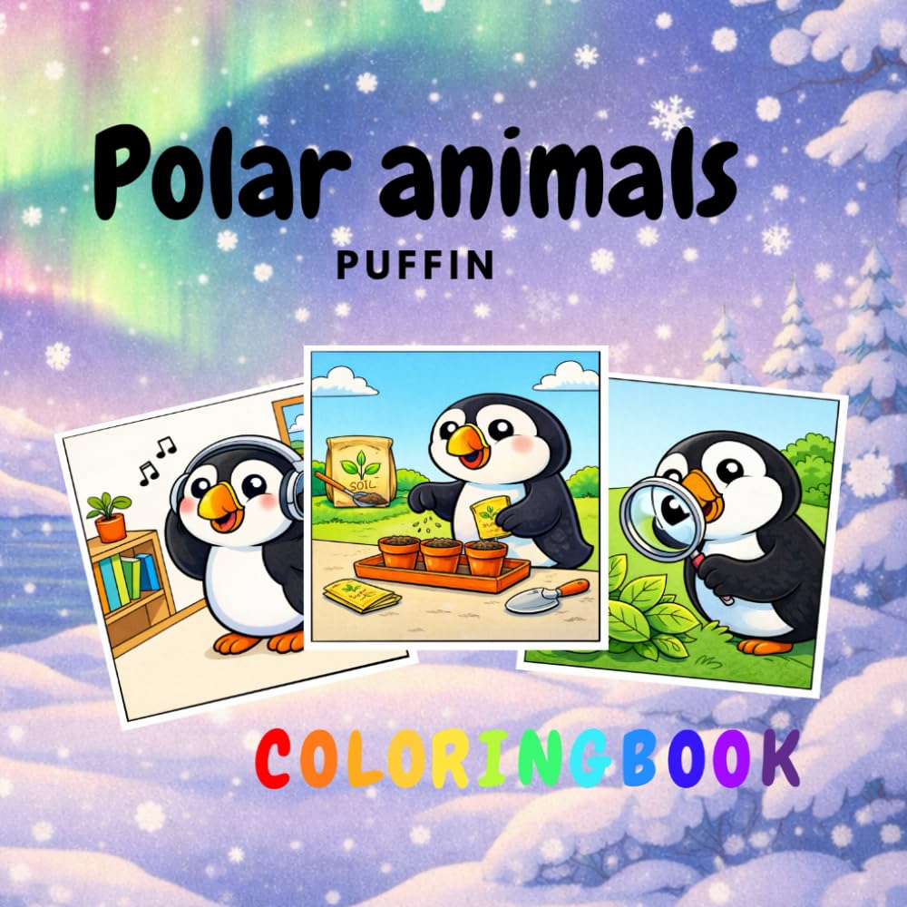 Puffin Coloring Book for Kids Ages 6–8: Polar Animal Adventures