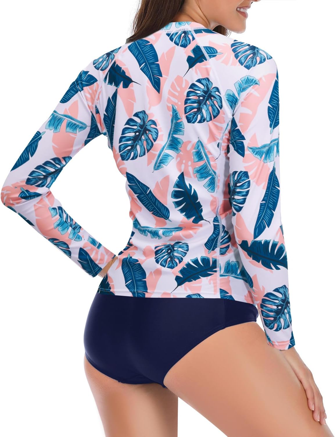 Daci Women 2 Piece Rash Guard Long Sleeve Zipper Bathing Suit with Bottom Built in Bra Swimsuit UPF 50 - Image 2