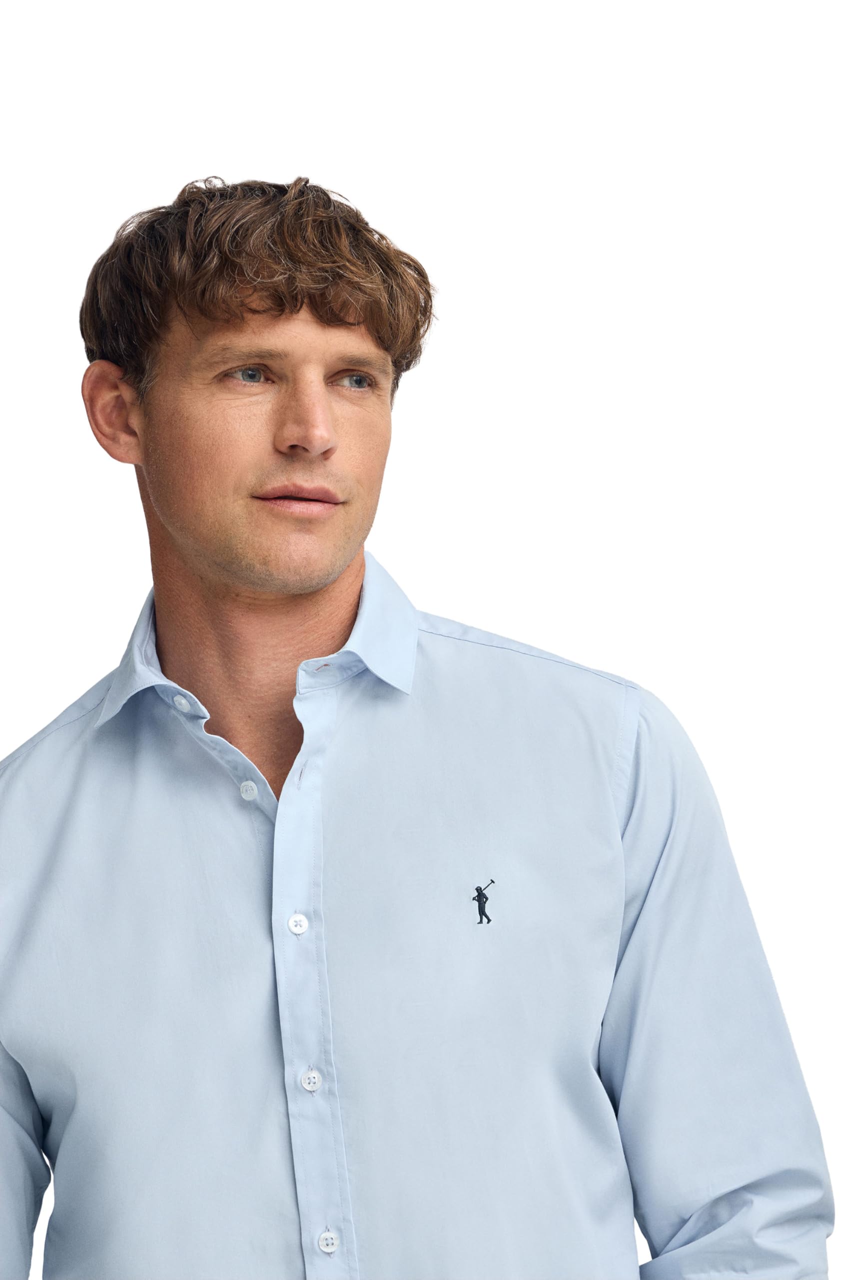 Polo Club Camicia Slim Popeline Uomo con Logo Ricamo 100% cotone