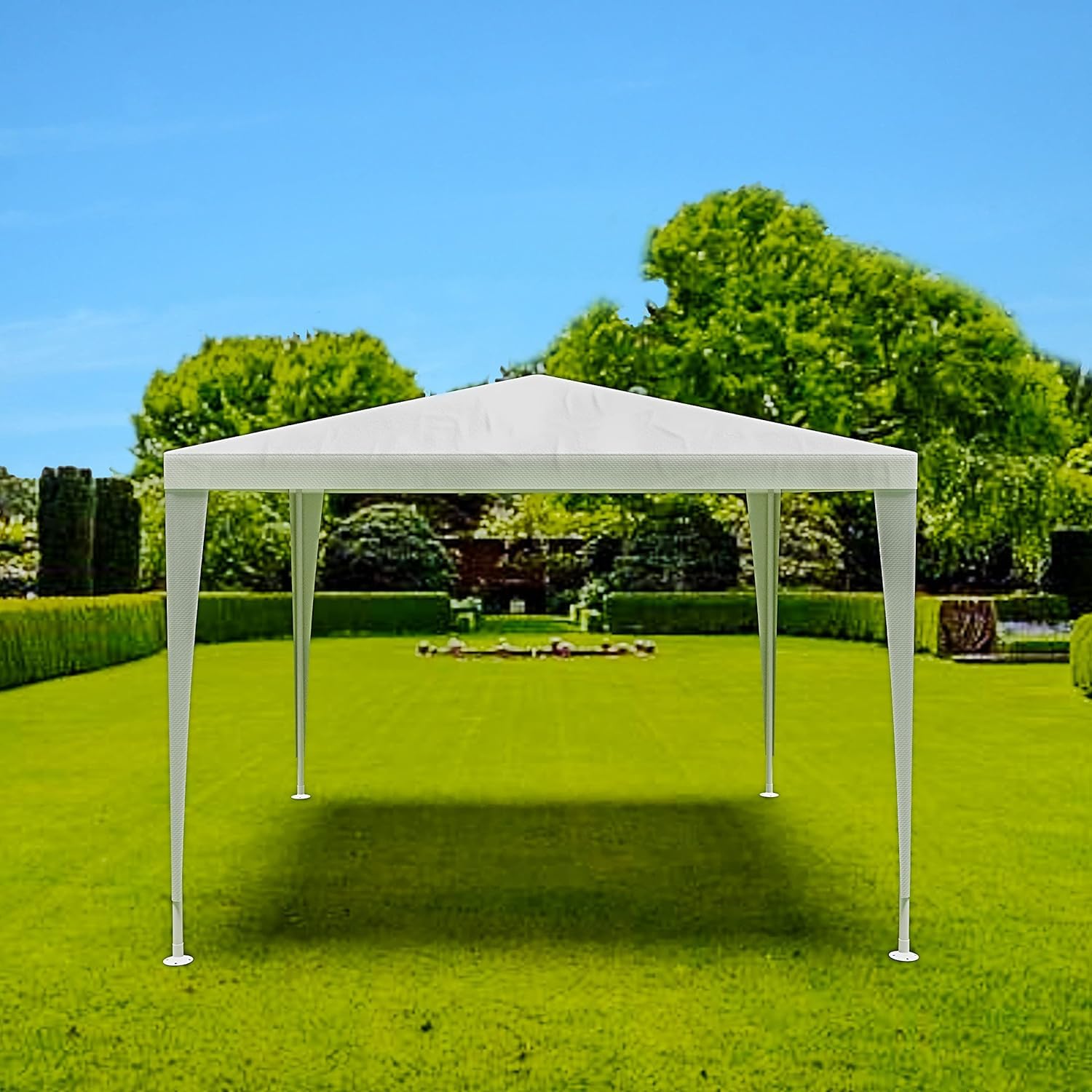 Gazebo 3x3 M Copertura In PE 110 gr/m² Idrorepellente Resistente Raggi Solari UV Struttura In Acciaio Tenda Ombrellone Per Pic Nic Campeggio Fiere Esterno Piscina Giardino (Bianco)