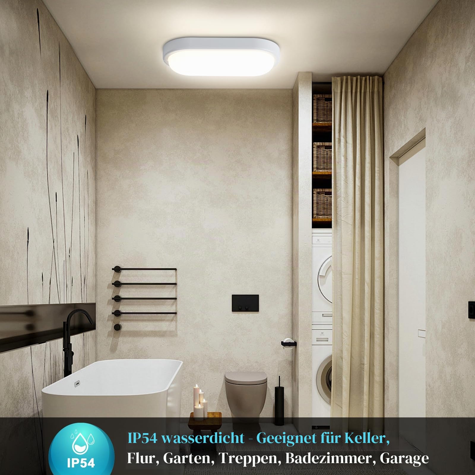 LED Lampe Wandleuchte mit Bewegungsmelder Innen, 2-Stück 18W 1800LM Kellerlampe Deckenleuchte Wandlampe, IP54 Deckenlampe Kellerleuchte Feuchtraumleuchte für Decken Keller Flur Treppe Garage