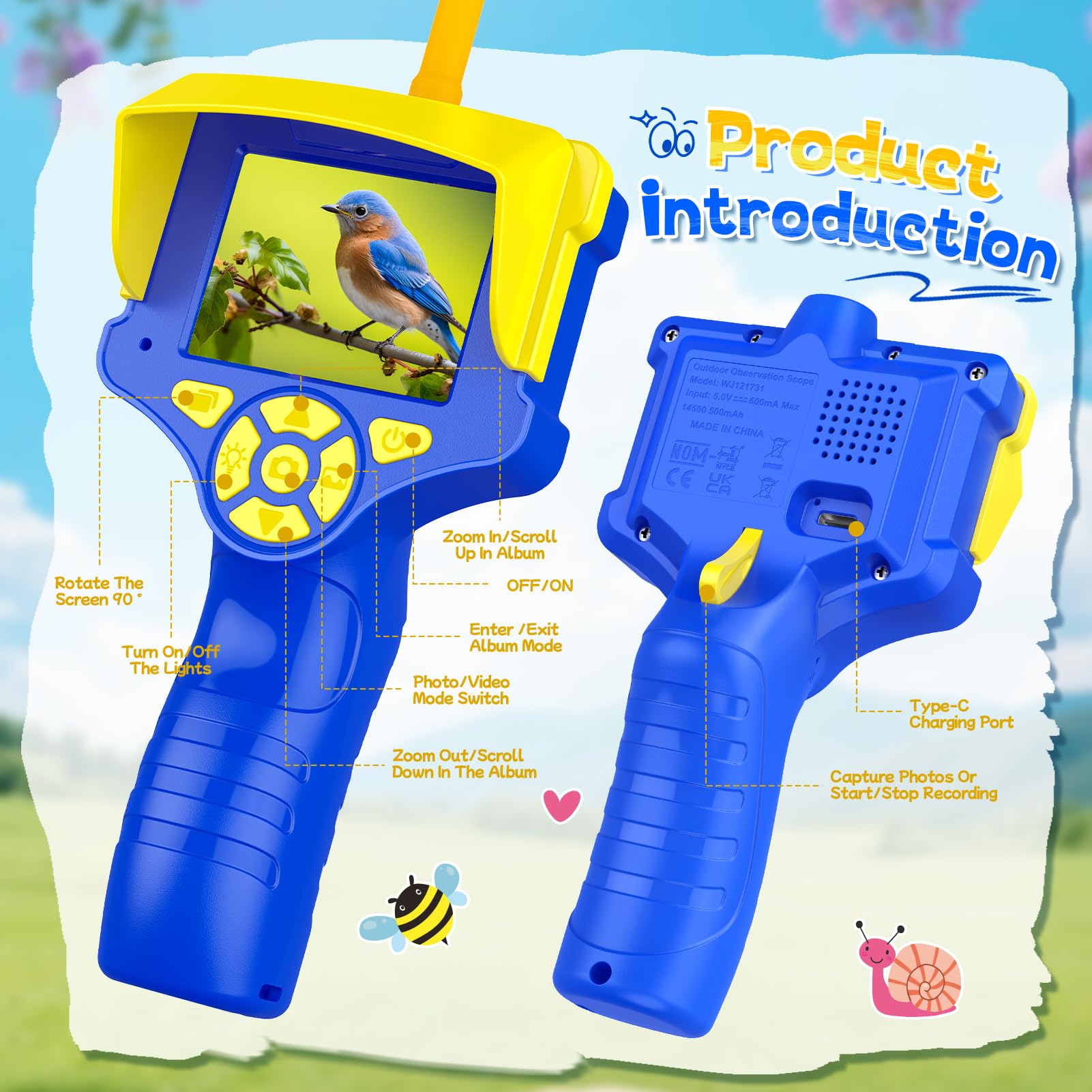 Microscopio Digitale Portatile Giocattolo per Bambini - 2,4 Pollici, sonda Flessibile da 23,6 Pollici con Luce, Impermeabile IP67, SD 32 GB - Regalo bambino 3-12 anni Giocattoli per Pasqua Compleanno